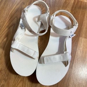 White platform Teva sandals